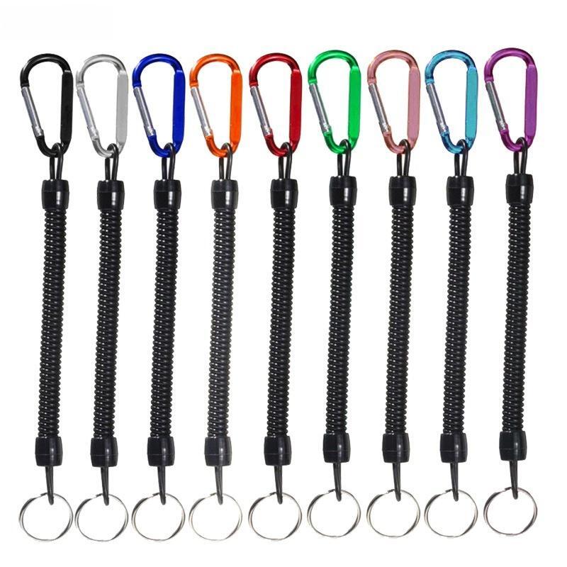 伸縮彈簧繩鑰匙扣批發防丟鑰匙鏈塑料彈力繩掛繩彩色配件登山扣批