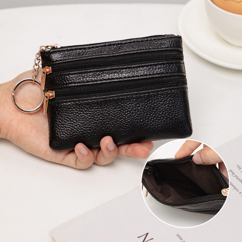 新款轻便简约迷你零钱包纯色PU聚酯纤维时尚钥匙包