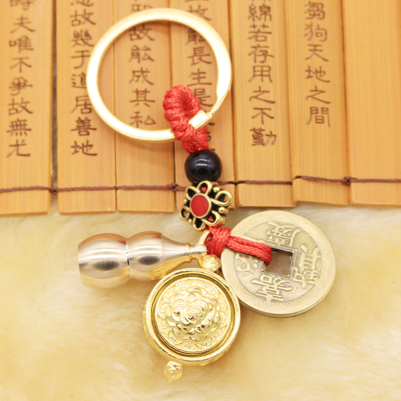 聚宝盆招财进宝【中号】+葫芦+仿铜五帝钱红绳
